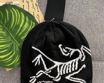 Arc'teryx Black Knit Beanie, Big Logo Streetwear Hat, Winter Fashion Cap