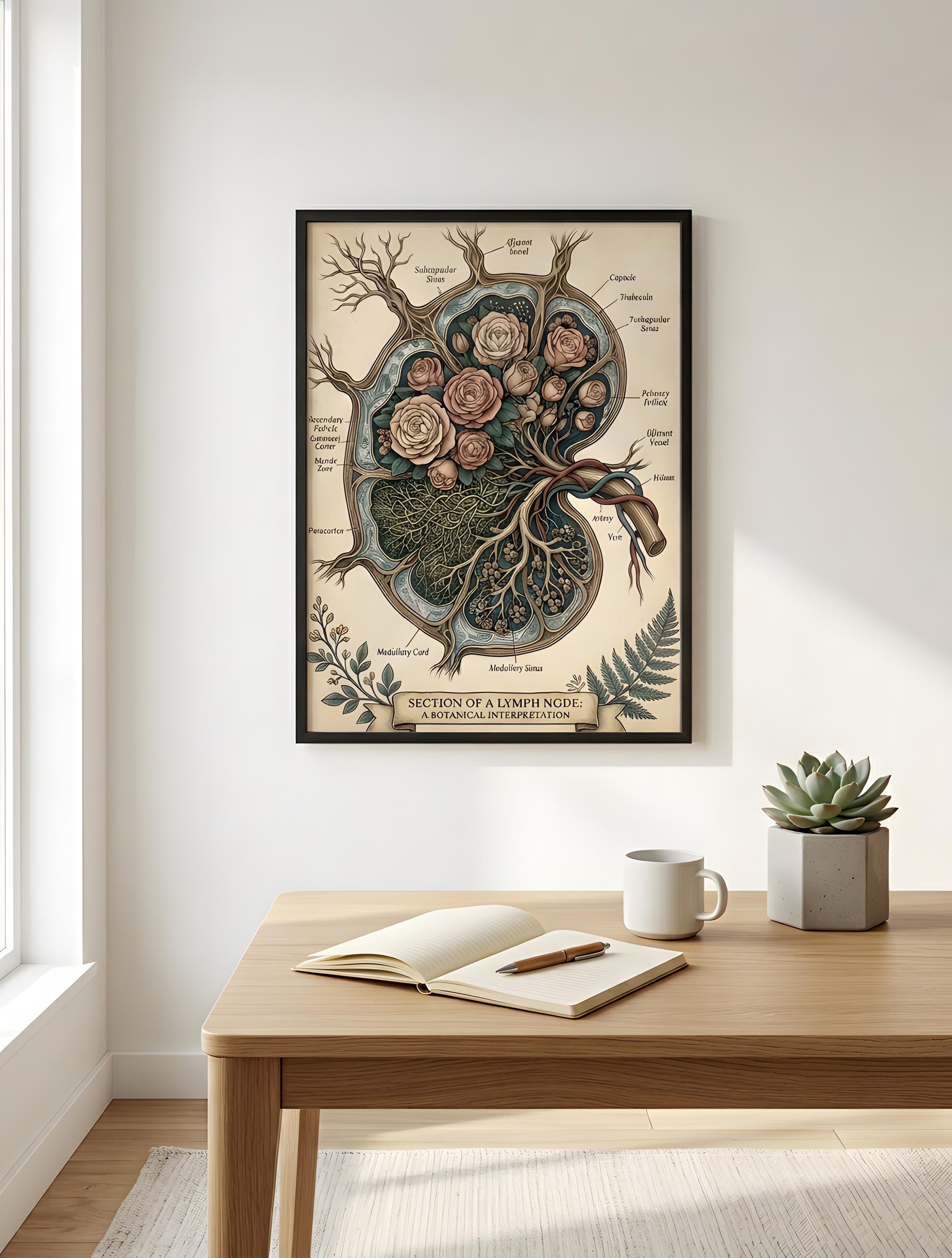 Botanical Anatomy Art Print – Framed Floral Lymph Node Illustration for ...
