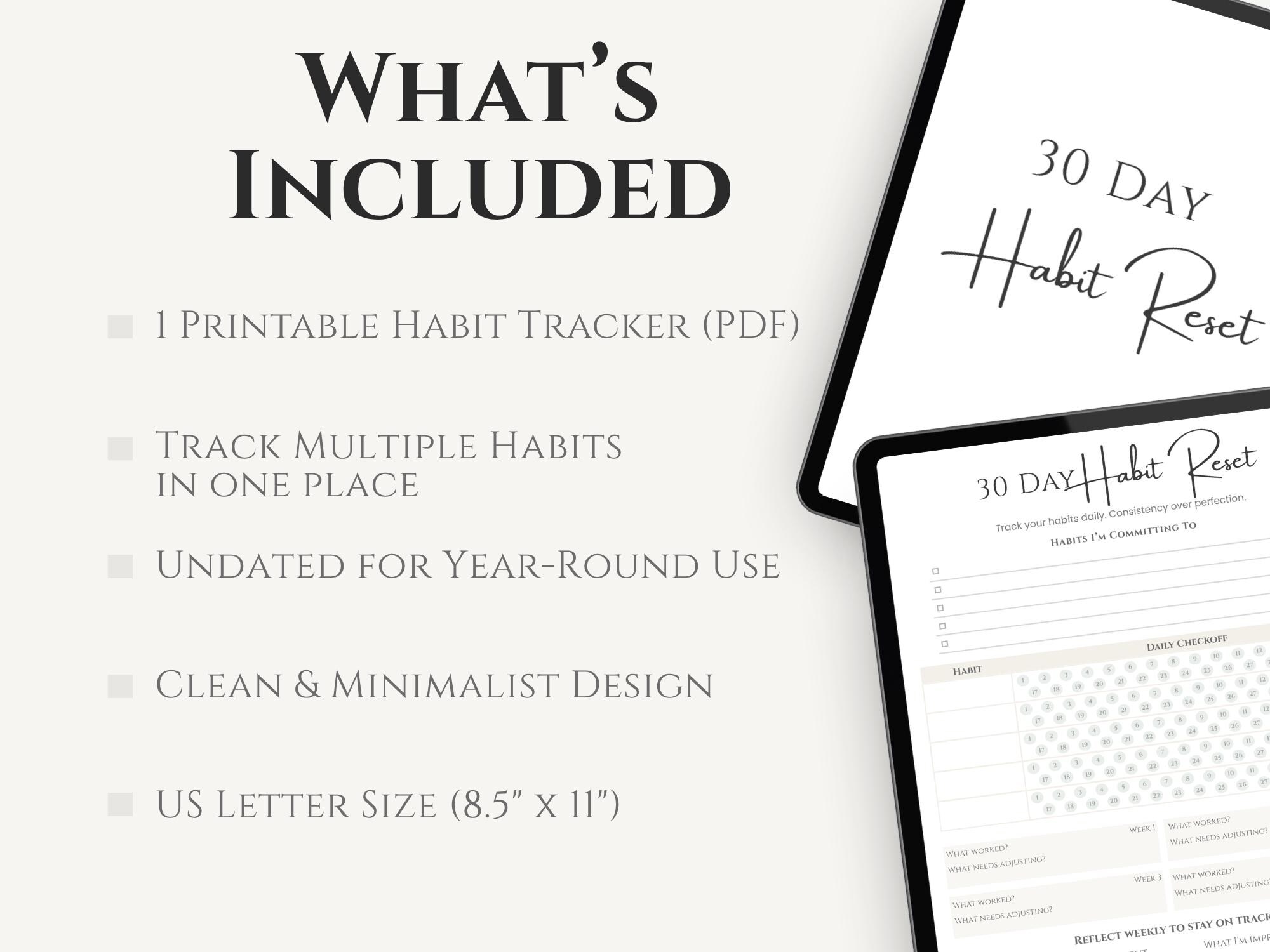30-day Habit Tracker Printable | Minimalist Goal Planner (PDF Download ...