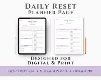 Daily Planner Page Printable PDF, Minimal Daily Planner, Daily Reset Page, Hourly Schedule Planner, To Do List Insert, iPad Planner Download