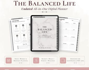 Minimalist Undated Digital Planner for iPad | Hyperlinked GoodNotes Productivity Planner | Daily Weekly Monthly Planner