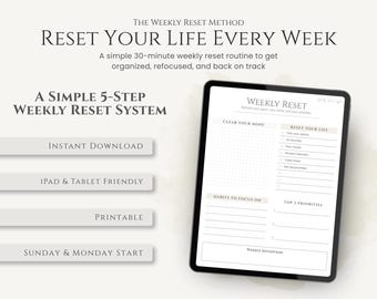 Weekly Reset Planner | Undated Digital Planner for GoodNotes | Reflection & Goal Setting