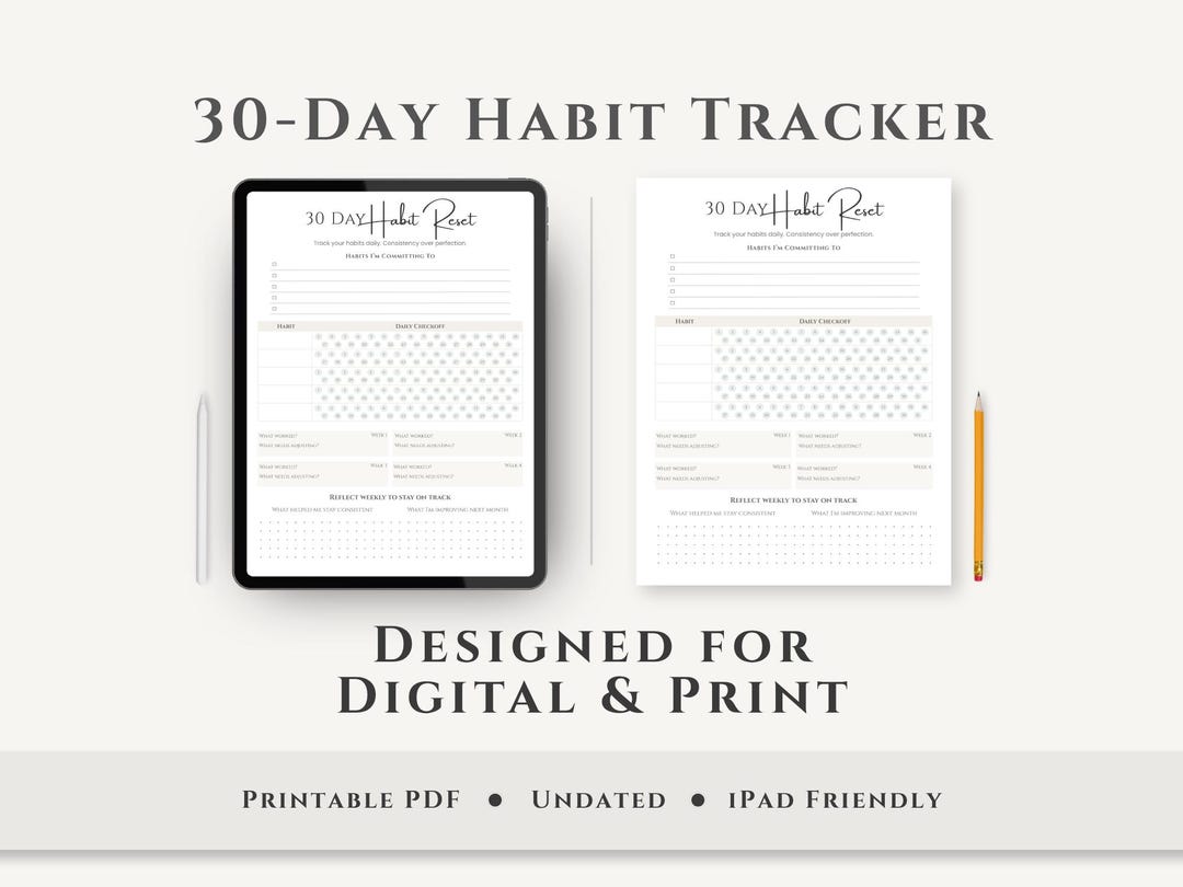 30-day Habit Tracker Printable | Minimalist Goal Planner (PDF Download ...