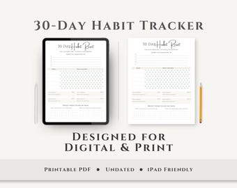 30-Day Habit Tracker Printable | Minimalist Goal Planner (PDF Download)
