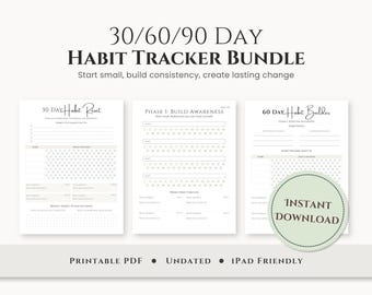 30/60/90 Day Habit Tracker Bundle | Undated Printable PDF (Digital Download)