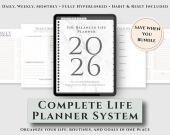 Complete Life Planner System | Hyperlinked GoodNotes Planner for iPad | Daily Weekly Monthly Digital Planner Bundle