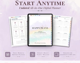 Undated Digital Planner for iPad | Hyperlinked GoodNotes Planner | Daily Weekly Monthly PDF Planner