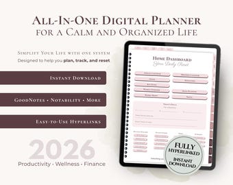 2026 Digital Planner for iPad | All-in-One GoodNotes Planner | Hyperlinked Daily Weekly Monthly Planner | Budget Wellness Planner