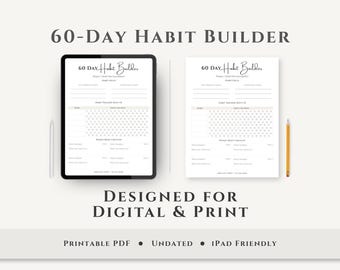 60-Day Habit Builder Tracker | Minimalist Goal Planner (PDF Download)