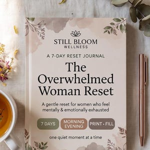 7-Day Overwhelmed Woman Reset Journal | Gentle Stress Relief Planner (PDF Download)