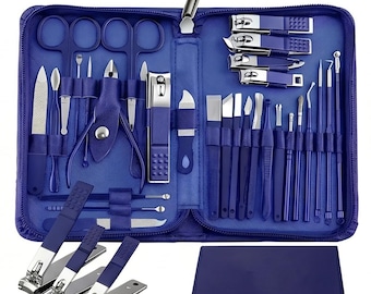 30pc Stainless Steel Manicure Set Professional Nail Clippers Kit Gradient Pedicure Grooming Grooming Tool with Leather Case Gift 4 Colors