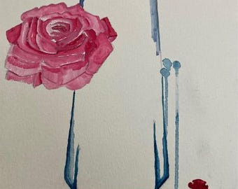 Oryginalny obraz akwarelowy "Midnight Rose Pt II" w minimalistycznym stylu, bez ramki