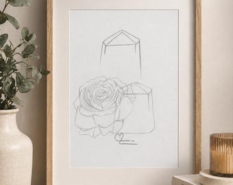 Midnight Rose Drawing Art | Wall Decor Minimalism | Unframed