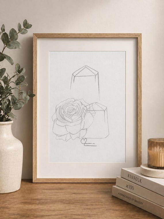 Midnight Rose Drawing Art | Wall Decor Minimalism | Unframed