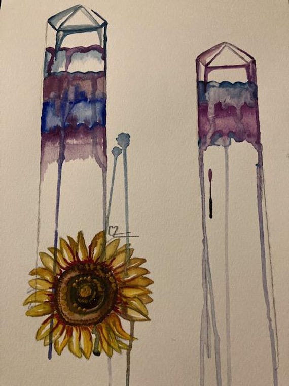 Watercolor Blue Original Painting Summer Sunlight Minimalism Wall Decor Unframed