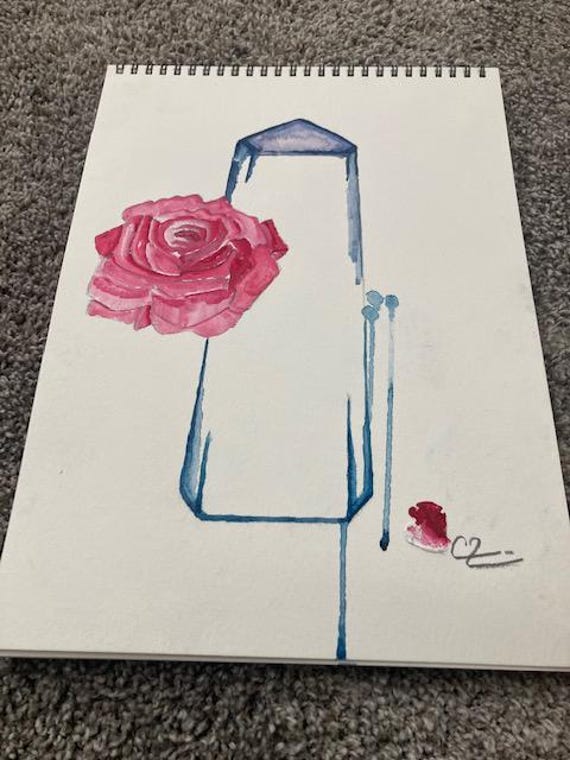 Watercolor Blue Original Painting Midnight Rose Pt II Minimalism Wall Decor Unframed