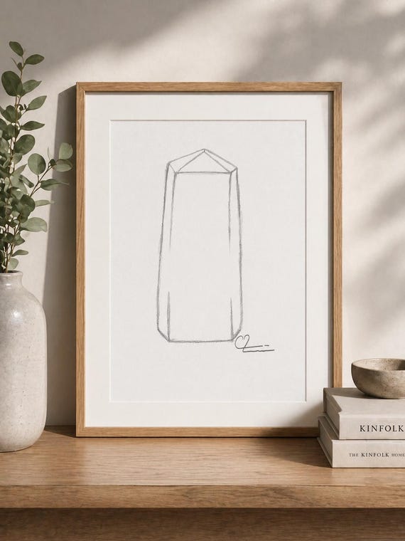 Crystal Sketch Drawing Art Print: Minimalist Wall Decor Unframed