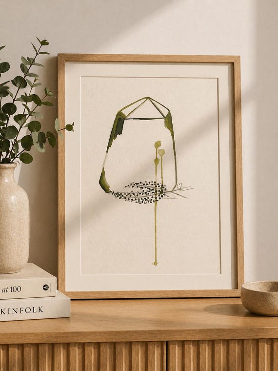 Watercolor Original Painting Sweet Lavender & Jade Minimalism Unframed