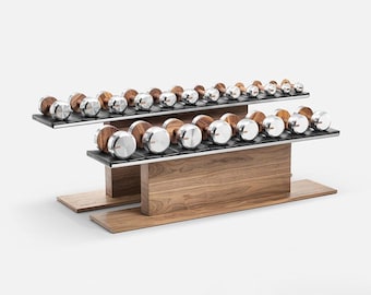 Luxus-Walnuss-Hantel-Set | Edelstahl, 2-Tier-Rack, Fitnessstudio