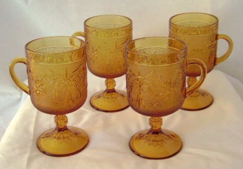 Tiara Indiana Glassware Footed Mugs Etsy