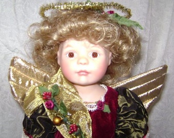 Faberge for Franklin Mint Heirloom Angelica Green Christmas Angel Doll