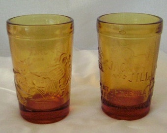 Tiara Indiana Glassware Pair of Jack and Jill Child’s Milk Tumblers