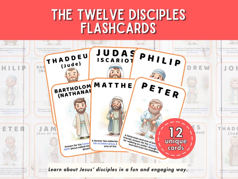 12 Twelve Disciples Bible Flashcards Printable Learning Activity for