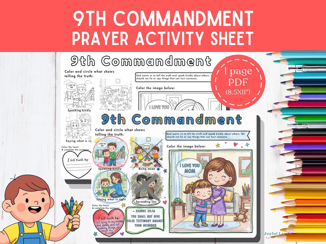 Nineth 9th Commandment Prayer Activity Sheet Printable for Kids Sunday ...
