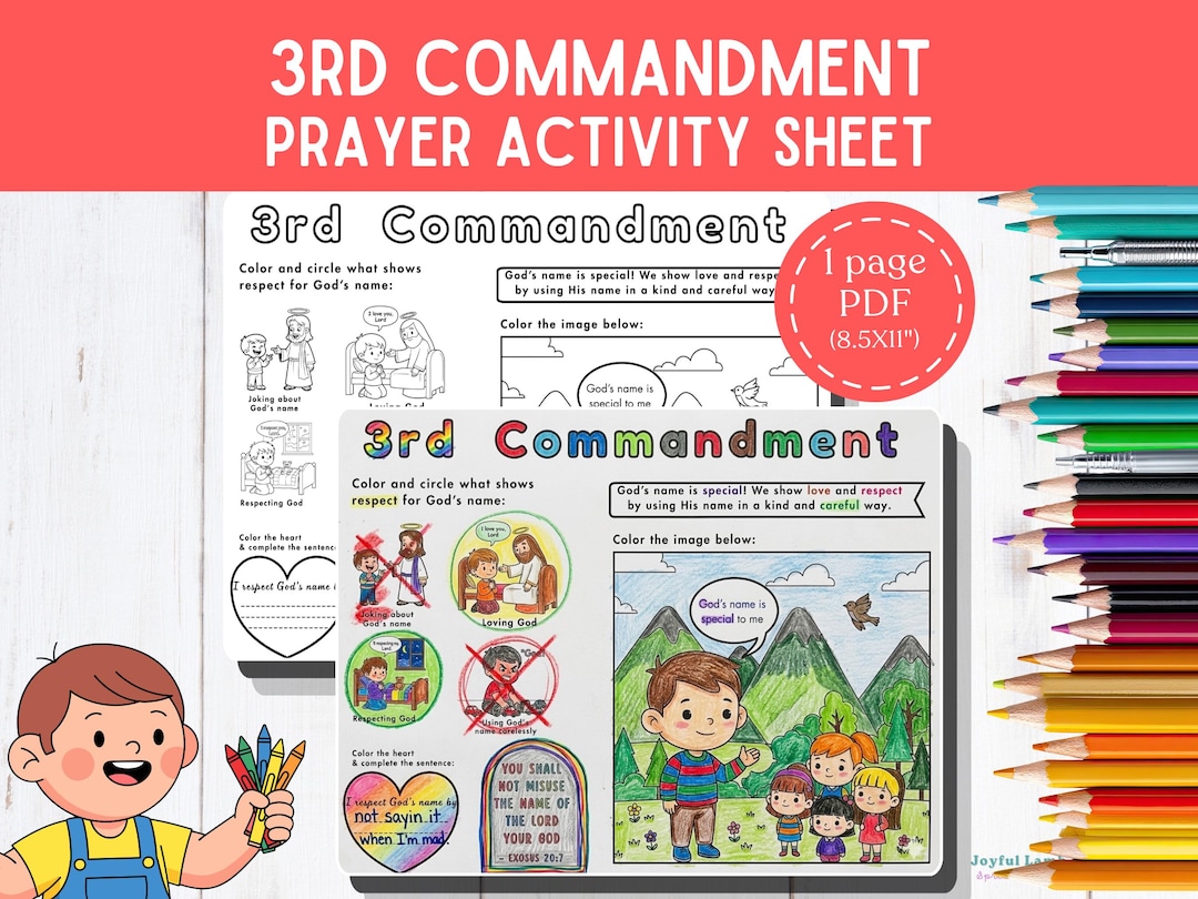 Third 3rd Commandment Prayer Activity Sheet Printable Coloring Page for ...