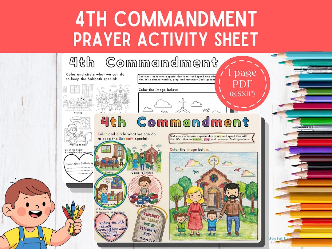Fourth 4th Commandment Prayer Activity Placemat Printable Coloring Page ...