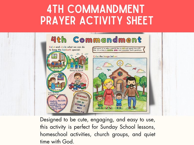 Fourth 4th Commandment Prayer Activity Placemat Printable Coloring Page ...