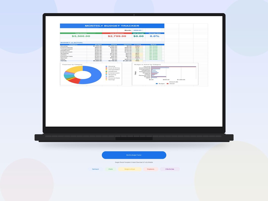 Monthly Budget Tracker Google Sheets | Expense Tracker (digital ...