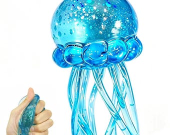 Glitter Jellyfish Squishy Toy, Blue Ocean Fidget Squeeze, Soft Slow Rising Sensory Toy, Cute Sea Animal Gift, Relaxing Hand Therapy