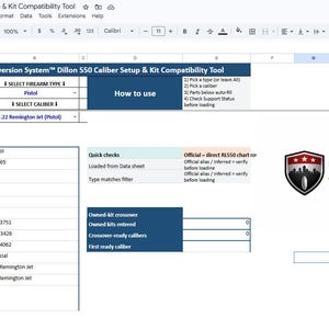 Herramienta de configuración y compatibilidad de kits para el calibre 550 de Dillon