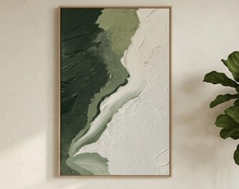 Cuadro mural verde salvia, pintura abstracta minimalista con textura, decoración sobre lienzo Japandi