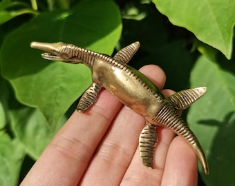 Mosiężna figurka mozazaura, prehistoryczny gad morski, dekoracja w stylu vintage z dinozaurem