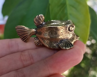 Solid Brass Puffer Fish Figurine Vintage Copper Miniature Pufferfish Desk Decor Gift
