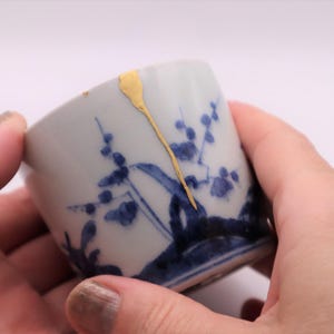 Edo Period Kintsugi Soba Choko: Antique Japanese Porcelain Cup, Gold Repair