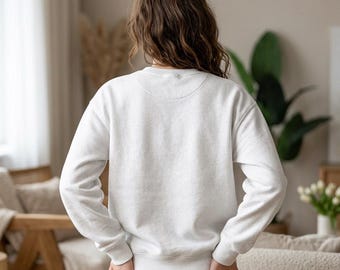 Felpa girocollo bianca con scritta minimal "Merci Mom".