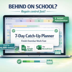 7 Day Catch Up Planner Spreadsheet for Students | Procrastination Reset | Simple Study Planner | Google Sheets Template | Beginner Friendly