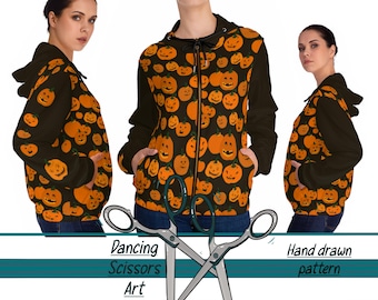 Jack-o'-Lantern-Kürbis-Hoodie | Halloween-Sweatshirt mit durchgehendem Reißverschluss