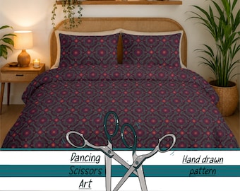Geometric Medallion Pattern Cotton Bed Set | Dark Red Diamond Motif