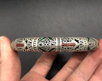 Vintage Style Enamel Filigree Bangle, Ethnic Copper Aged Silver Tone Bangle Bracelet