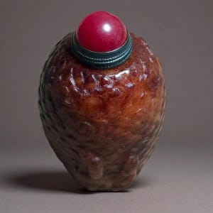 Frasco de rapé antiguo de jade natural Lushan, con relieve completo de escamas de dragón, pieza de colección oriental antigua con tapón de gema roja.