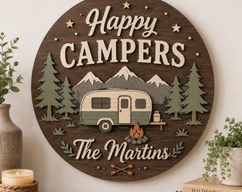 Personalized Camping Family Name Sign, Custom Campground Decor, Wooden Campfire Sign, RV Camping Wall Decor, Family Name Plaque, Camper Gift