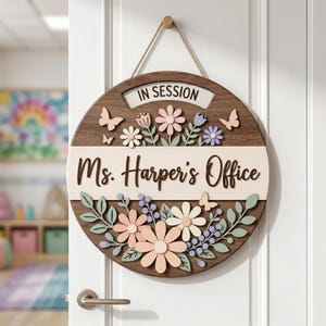 Custom Office Status Sign, Personalized Office Door Hanger, Teacher Office Decor, Counselor Office Sign, Wooden Name Plate Gift image 6