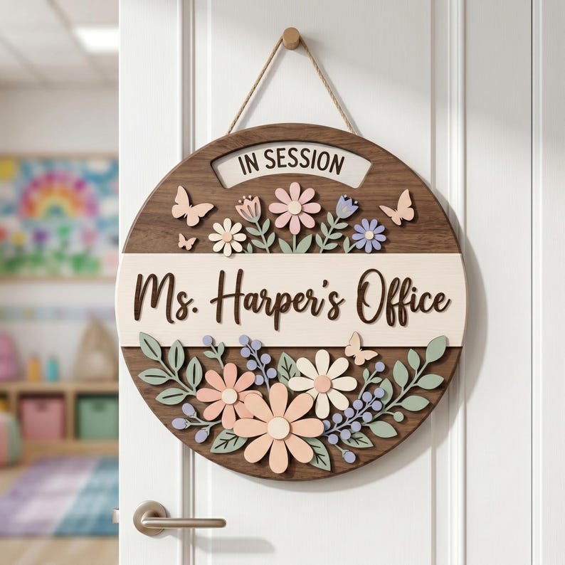 Custom Office Status Sign, Personalized Office Door Hanger, Teacher Office Decor, Counselor Office Sign, Wooden Name Plate Gift image 6