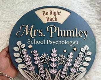 Personalized Wildflower Office Door Sign, Rotating Work Status Sign with 6 Options, Floral Wooden Office Desk Decor, Custom Office Spinner