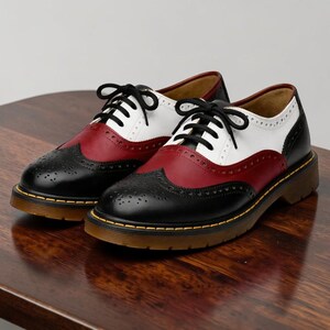 Men's Oxford Brogue Leather Shoes - Vintage Wingtip Lace-Up Shoes, Classic Black Red White Dress Shoes Handmade Retro Style Footwear