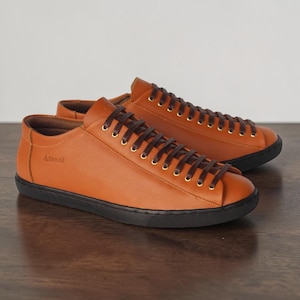 Men's Leather Shoes Sneakers D13 Tan -Atmal- Size 38-43- Jumbo 44-47